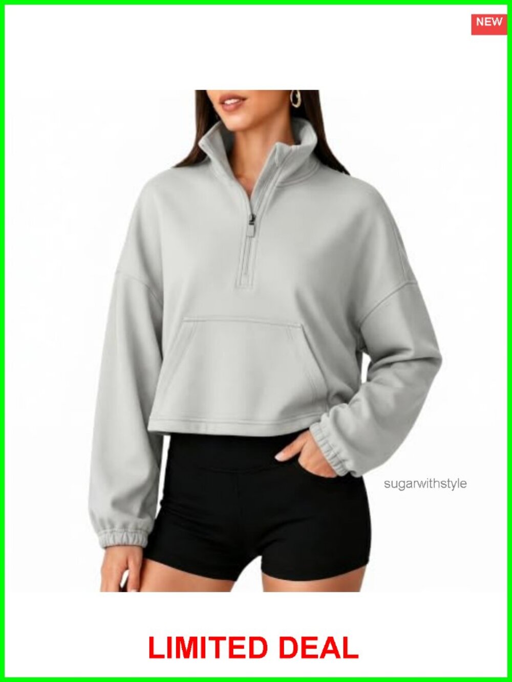 Cropped Quarter Zip Sweatshirt Mock Neck Pullover Modal Blend